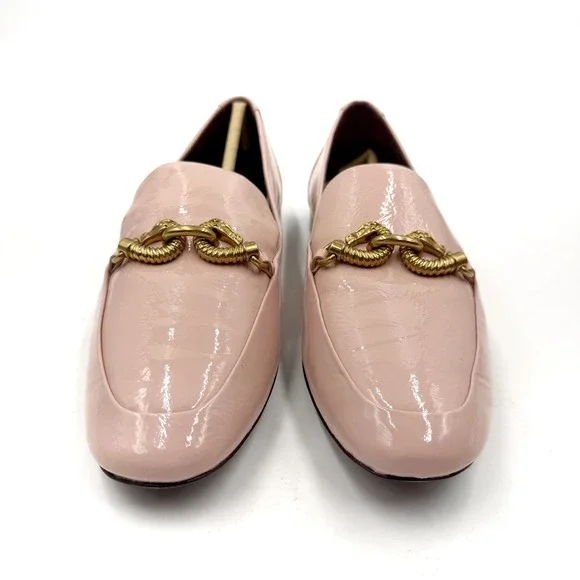 Tory Burch Jessa Loafer Pink Brick Patent Leather Gold Horsehead Womens 8.5 - Picture 4 of 11
